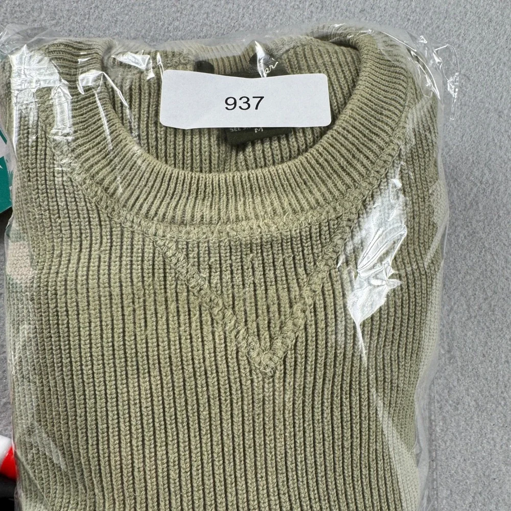 VTG 90s Eddie Bauer Mens M Ribbed  Crewneck Cotton Sweater Olive Green Hong Kong
